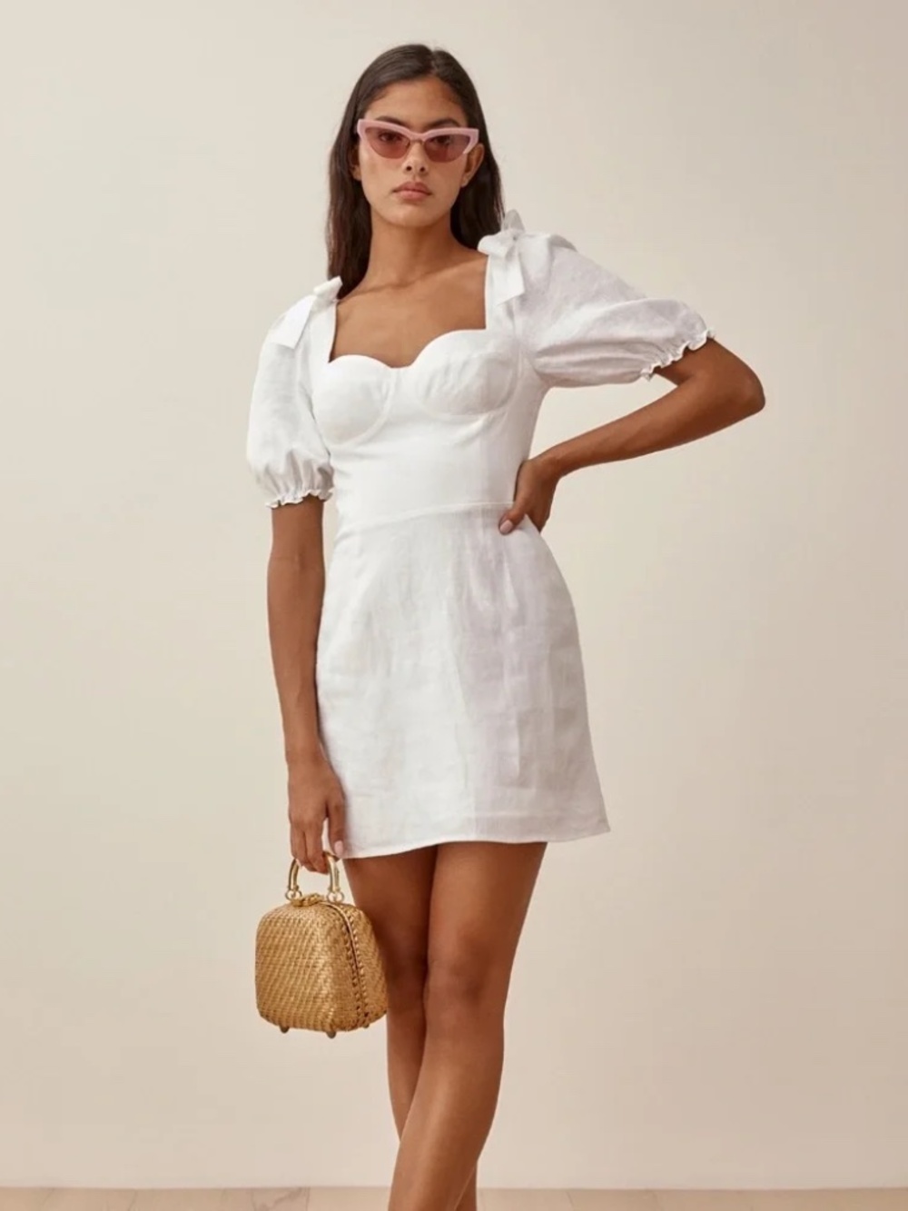 Reformation Spring Linen Dress white size 2